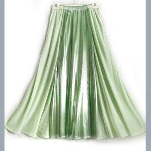 Ameynra design shiny skirt for dance or cosplay. Light green. Silver glitter
